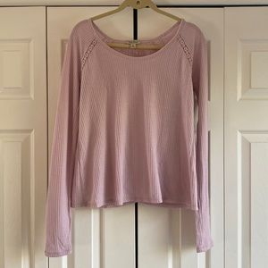 Lilac Waffle-Knit Lace Detail Top